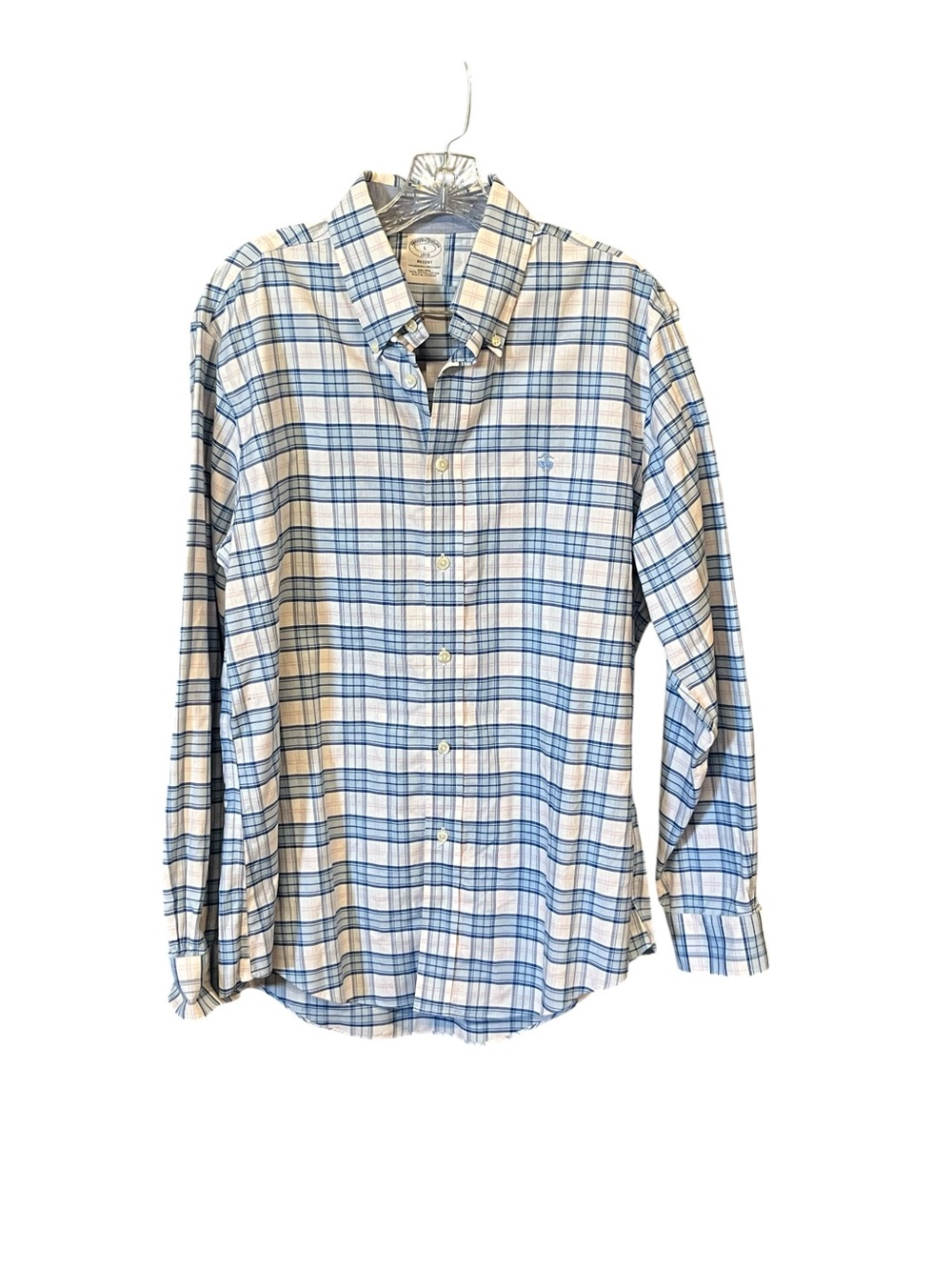 Brooks Brothers Regent L Plaid Button Down Shirt Supima Cotton Non Iron Blue